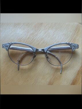 Vintage 1940s Artcraft Cat Eye Glasses Floral Engraved Retro Frames